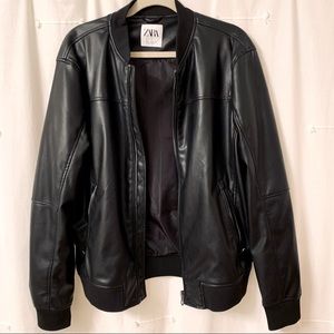 Zara Men’s Faux Leather Bomber Jacket